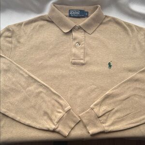 Polo by Ralph Lauren Men's Beige Long Sleeve Polo - Small